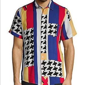 REASON Men's Short Sleeve Printed Button Up Large